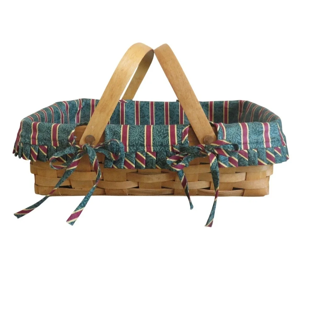 Longaberger Handwoven Maple Wood Picnic‎ Gathering Basket +Fabric Liner